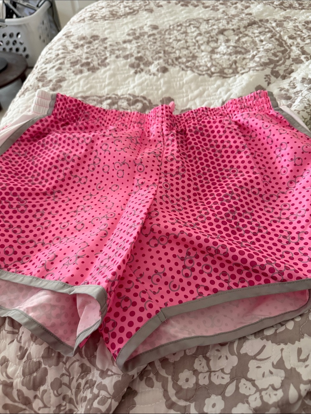 Danskin Hot Pink Polka Dot Athletic Shorts with Gray Trim